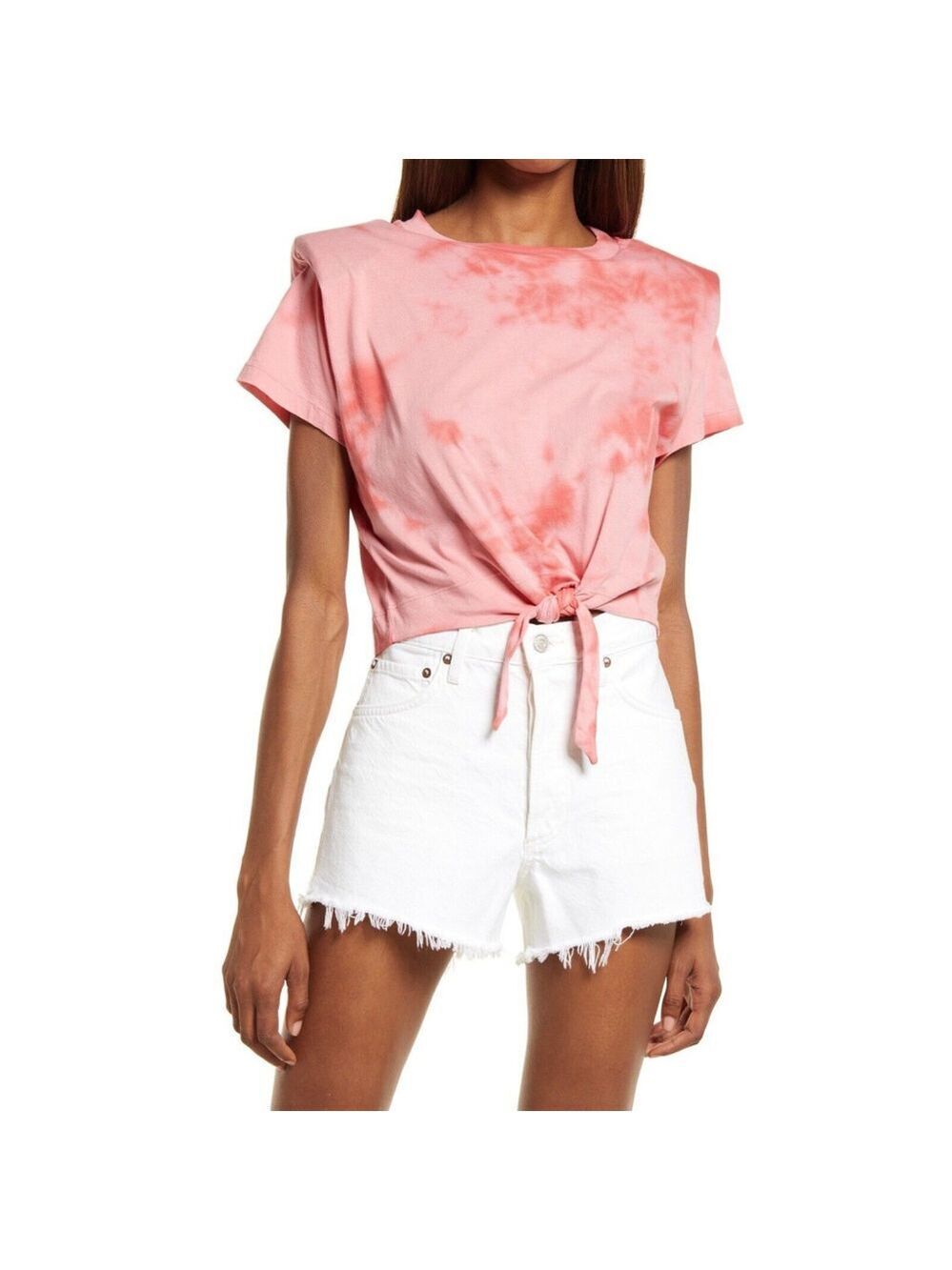 AllSaints T-Shirt Coni Tie-Dye Hem Shoulder-Pad Cotton T-Shirt Size Large